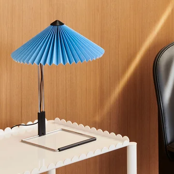 Matin LED table lamp S, placid blue / mirror by HAY