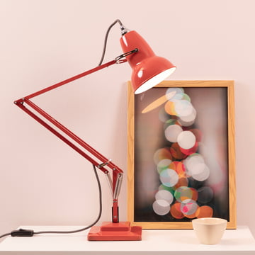 Original 1227 Table lamp, black cable, Coral Red by Anglepoise