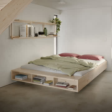 Karup Design - Groove wall shelf, Wide and Merge bed, natural pine
