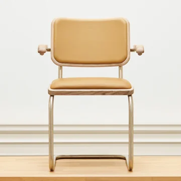 Thonet - S 64 P Nordic Armchair, nickelsilver / oiled oak, white pigmented / light caramel (JS. by Jil Sander)