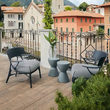 Kartell - A.I. Outdoor Lounge Chair, black / white-black (fabric twill)