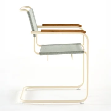 Thonet - S 34 V Armchair, pearl white / ray (Rohi Cento fabric) / oiled oak armrests