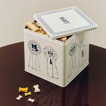 HAY - Dogs food storage tin L, blue / white