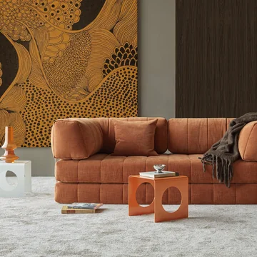 Innovation Living - Cozypad Sofa bed, 2 L-shaped back cushions, rust orange (fabric 412 Esina)