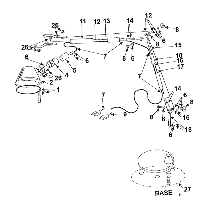 Sketch of the spare parts for the Tolomeo Lettura floor lamp