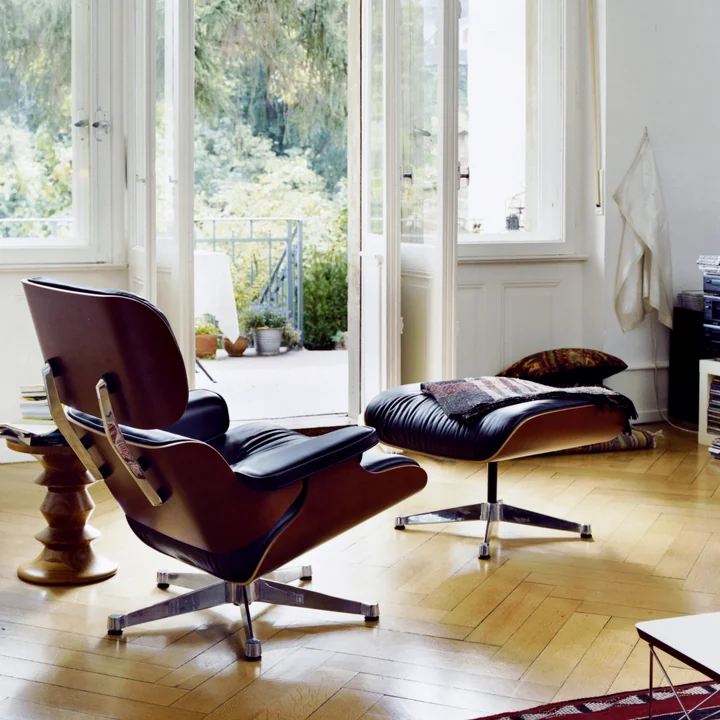 Vitra Lounge Chair & Ottoman in the cherry wood version