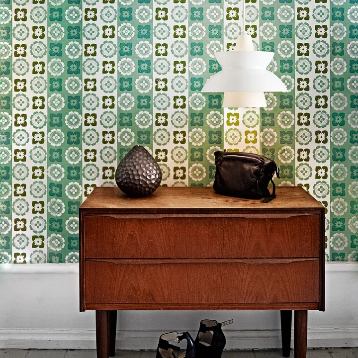 DooWop pendant lamp by Louis Poulsen in white above the sideboard in the hall