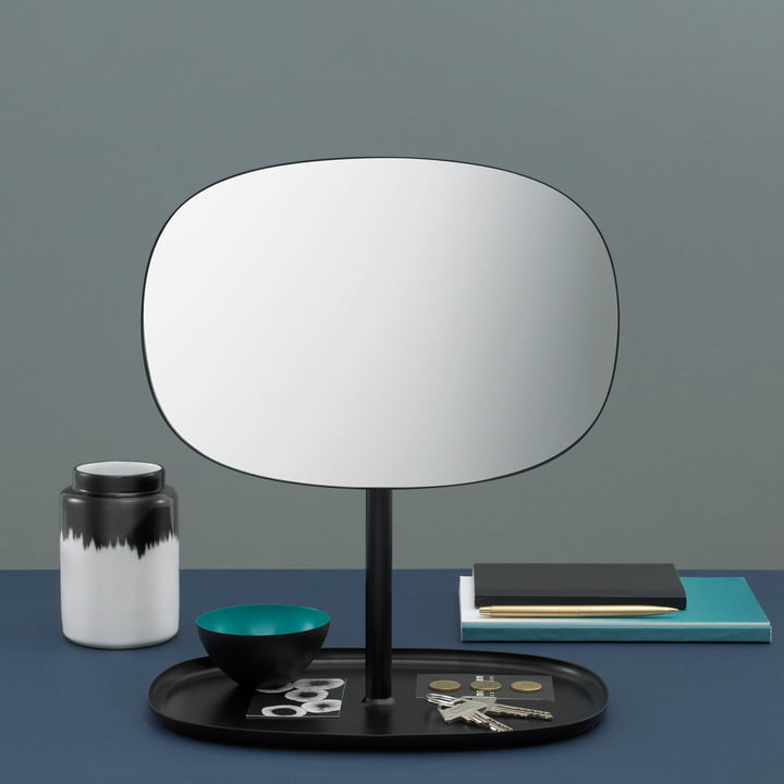 Double Function - Mirror and Shelf all in one with Flip in black by Normann Copenhagen