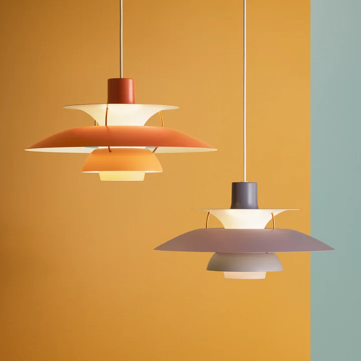 The Louis Poulsen - PH 5 pendant light in hues of orange and hues of grey