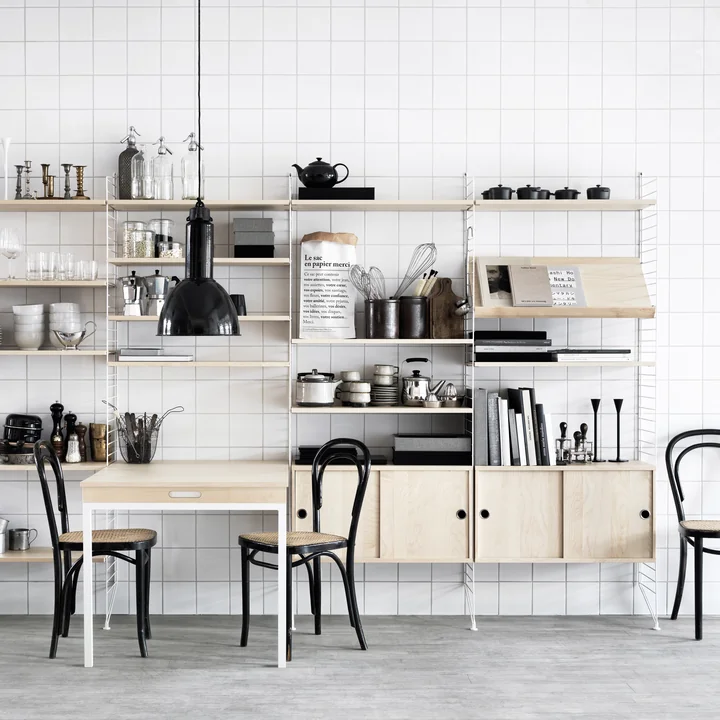 String - Folding table, birch / white