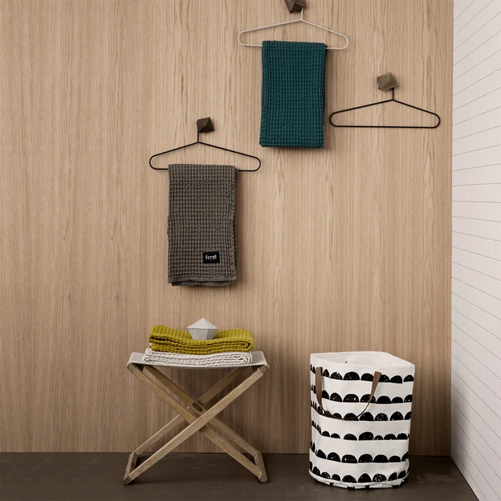 Organic Half Moon bath towel and laundry basket from Ferm Living