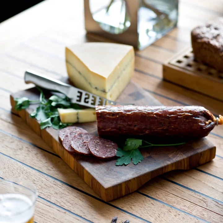 Skagerak teak cutting board with sausage and cheese