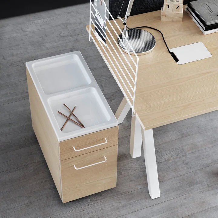 Works Drawer cabinet on castors and desk from String
