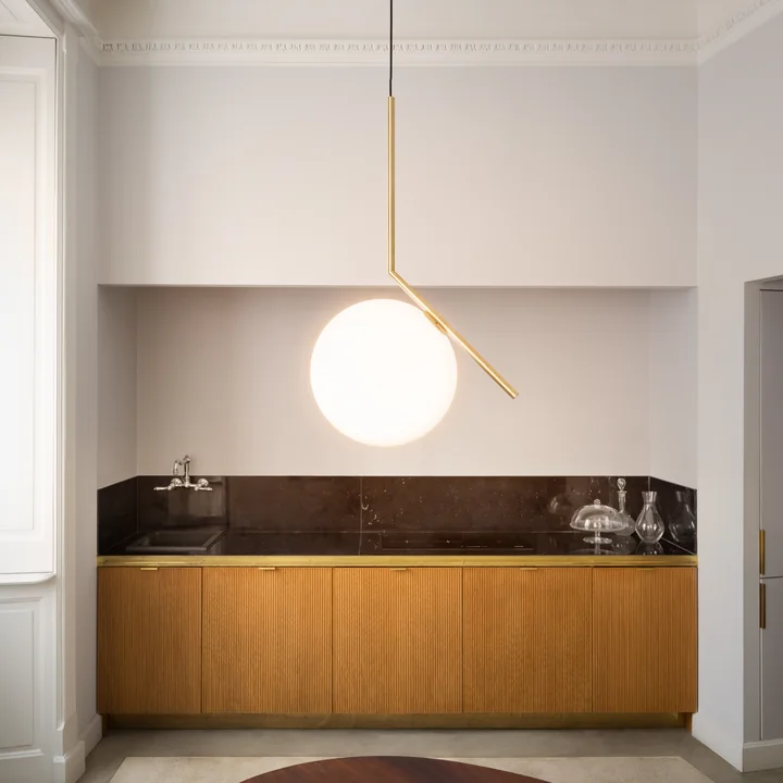 The IC pendant light from Flos in the bathroom