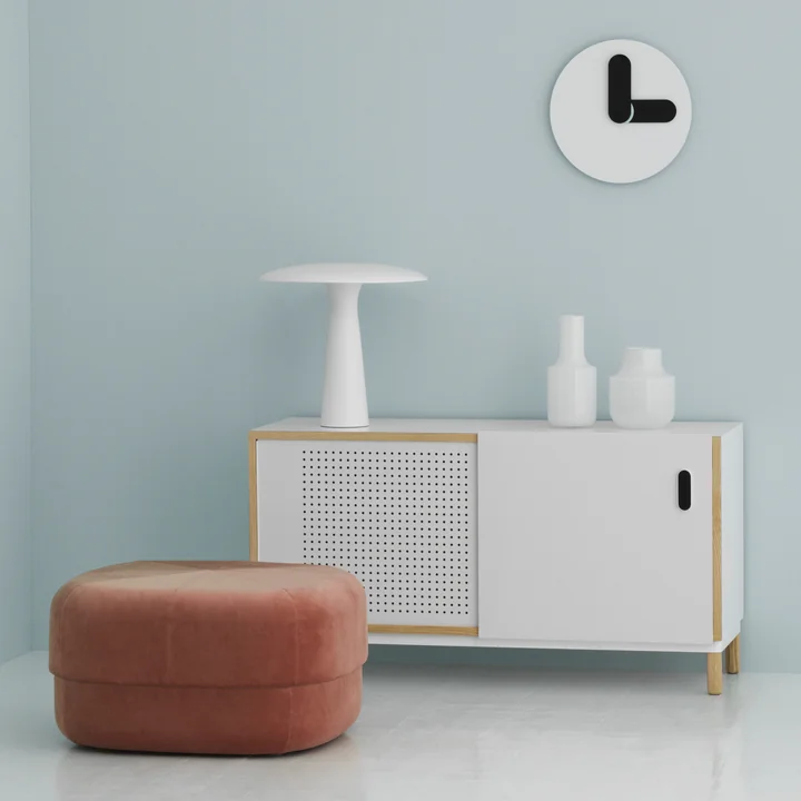 Normann Copenhagen Bold wall clock, Circus pouf and shelter lamp