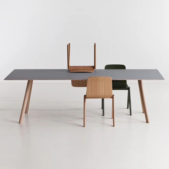 Copenhague CPH30 Dining table 250 x 90 cm from HAY in matt lacquered oak / table top linoleum gray
