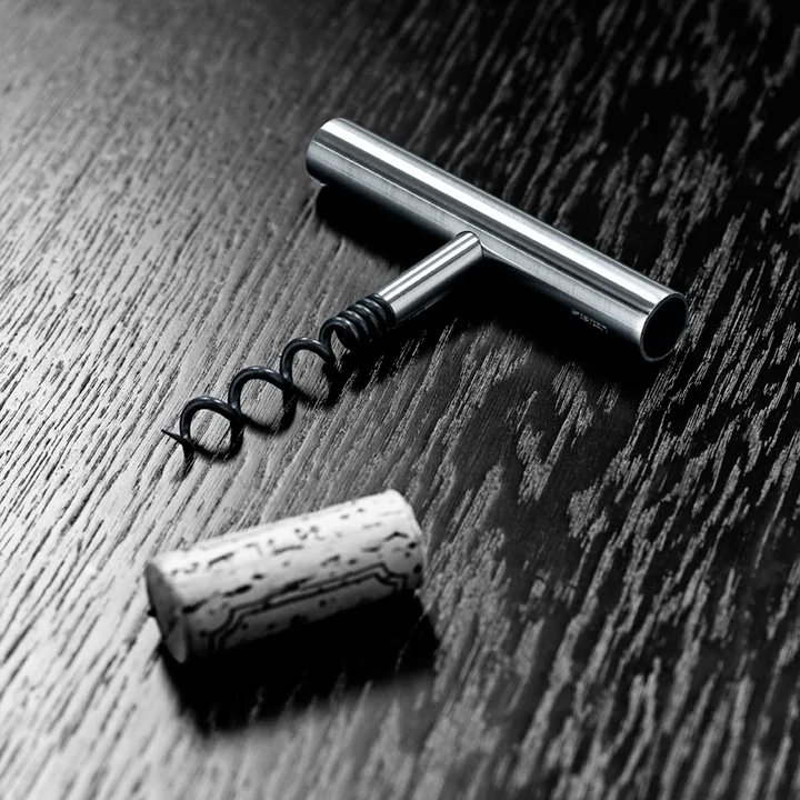 The corkscrew from Stelton with a cork