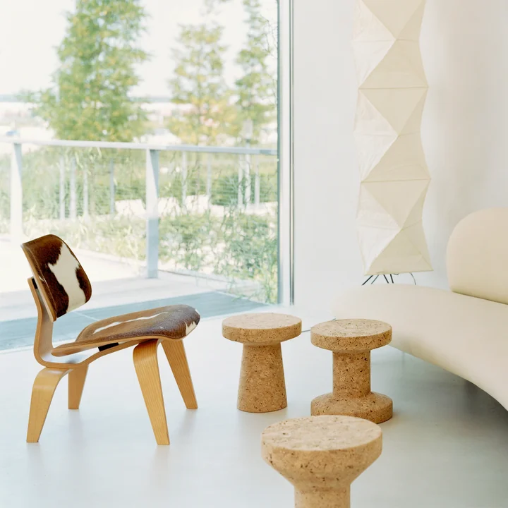 The Vitra - Stool - Cork Family and the Plywood chair in combination