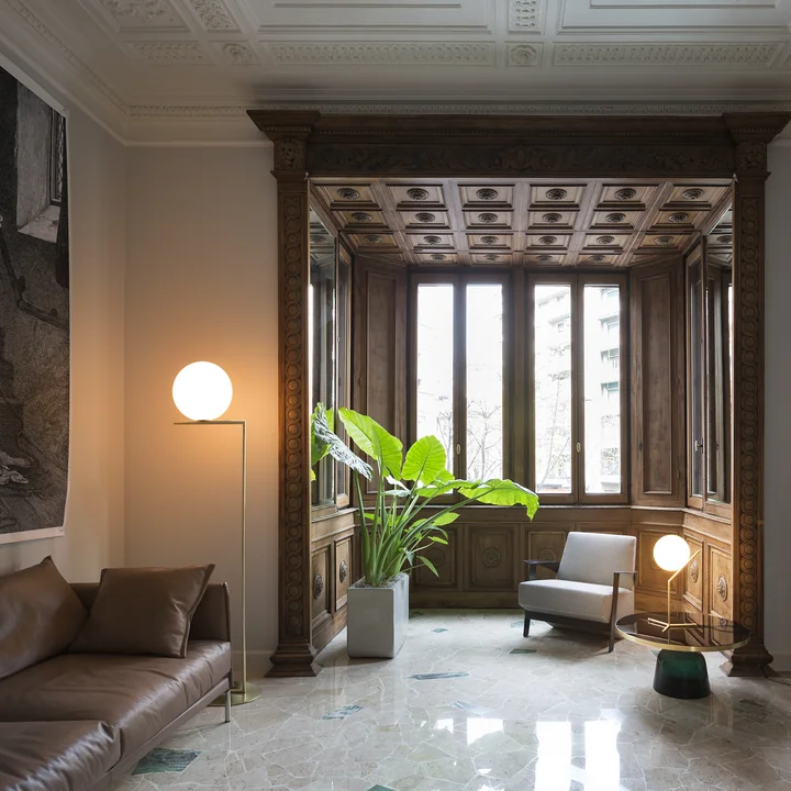 IC floor lamp from Flos in brass