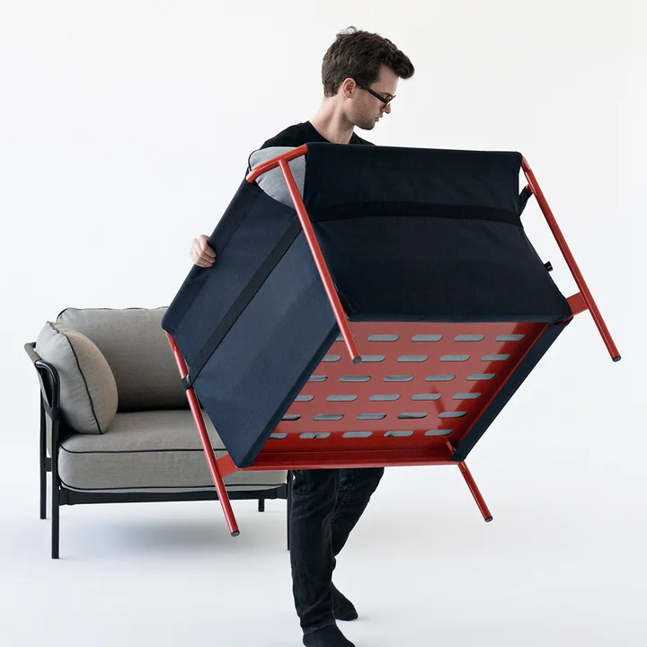 Can armchair in red / Canvas blue / Canvas grey by HAY