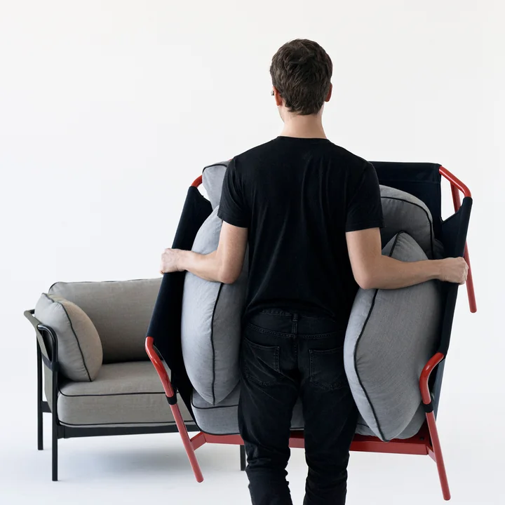 HAY - Can armchair in red / canvas blue / canvas grey