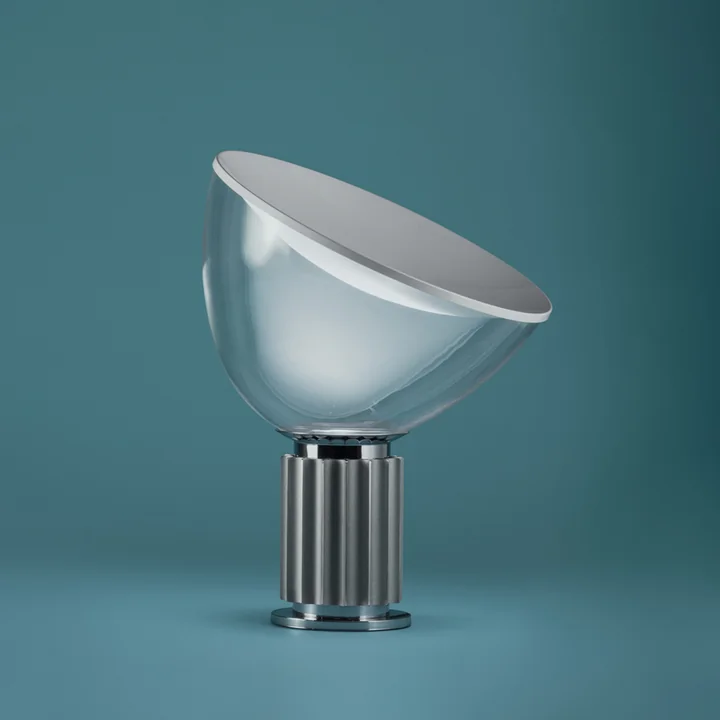 The Taccia small LED table lamp in anodized aluminum from Flos