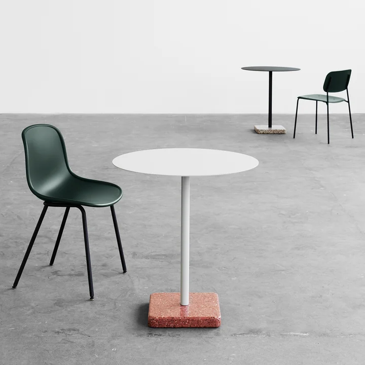 The HAY - Terrazzo round table, the Neu13 chair and the Soft chair