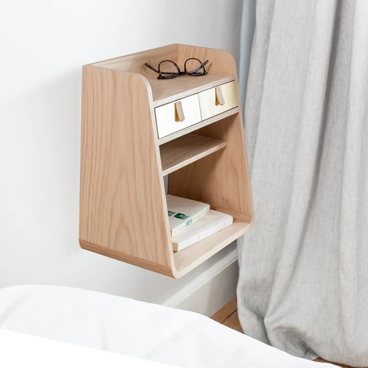 Floating bedside table in bedroom