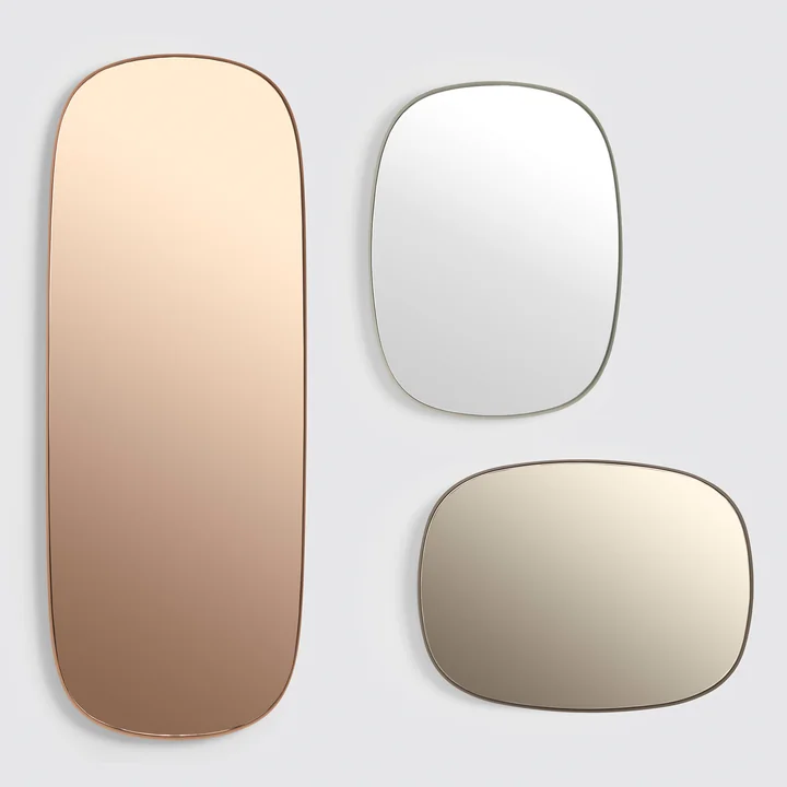 The Framed Mirror from Muuto in large, pink / small, taupe / small, grey