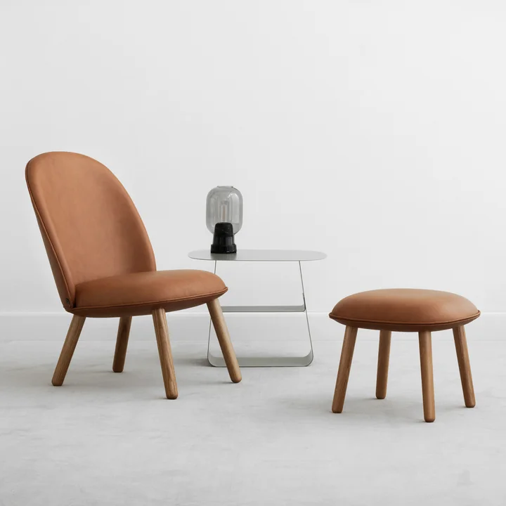 Ace stool and lounge chair Tango Leather with amp light by Normann Copenhagen