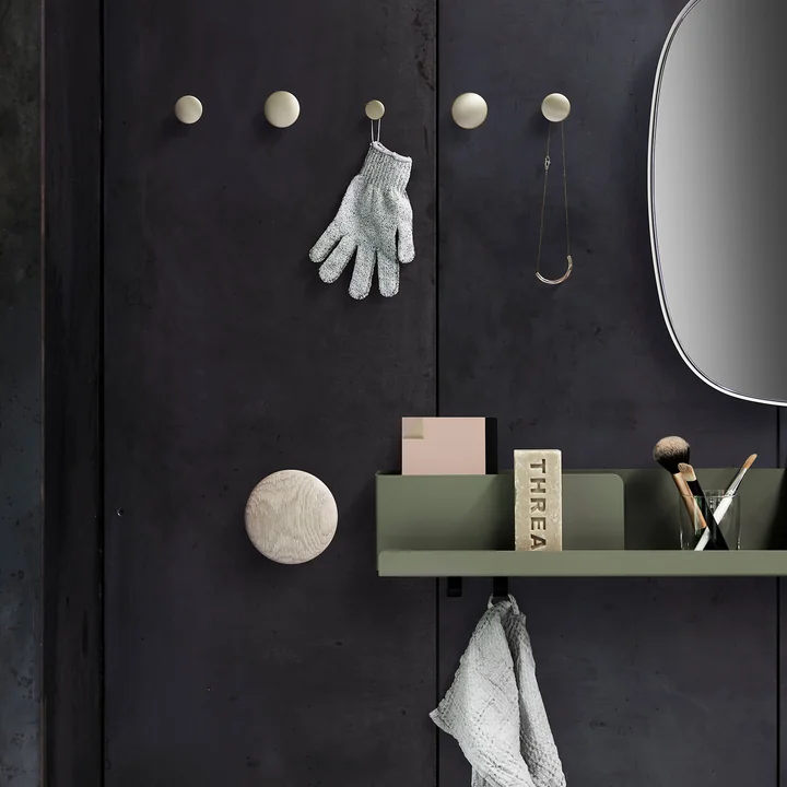 Folded shelf with wall hooks