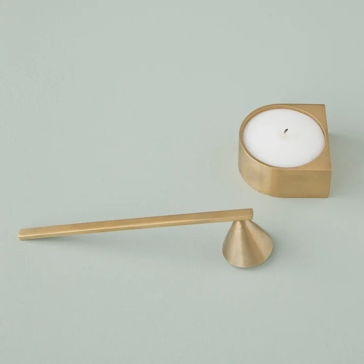 Block candle holder and brass candle extinguisher