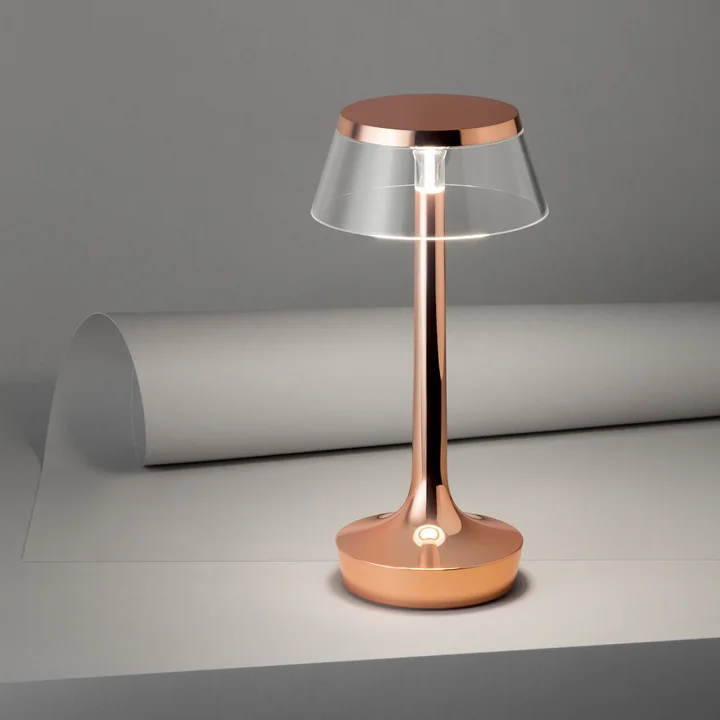 The Flos - Bon jour Unplugged table lamp in copper / transparent crown