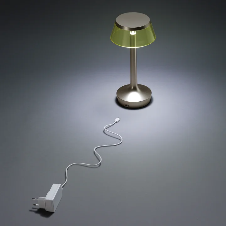 The Flos - Bon jour Unplugged table lamp in chrome / crown yellow