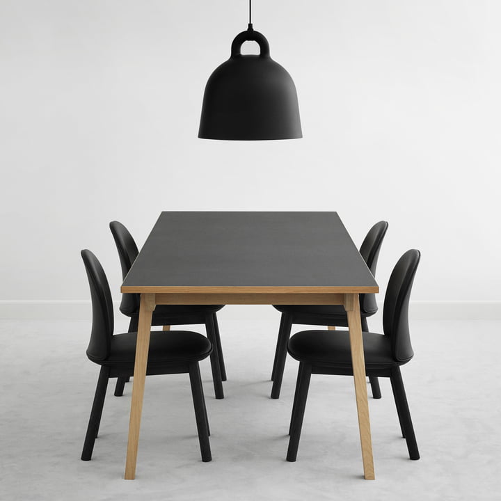 Ace Chair Leather and Slice Table Linoleum with Bell Pendant Lamp