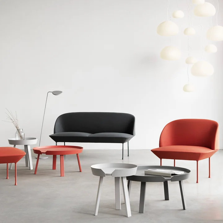 The variety of the Around Coffee table, Oslo sofa and the Pull lamp from muuto
