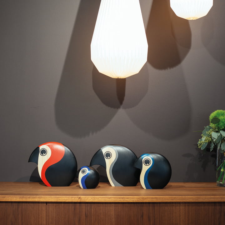 Decorative birds in various colours and sizes