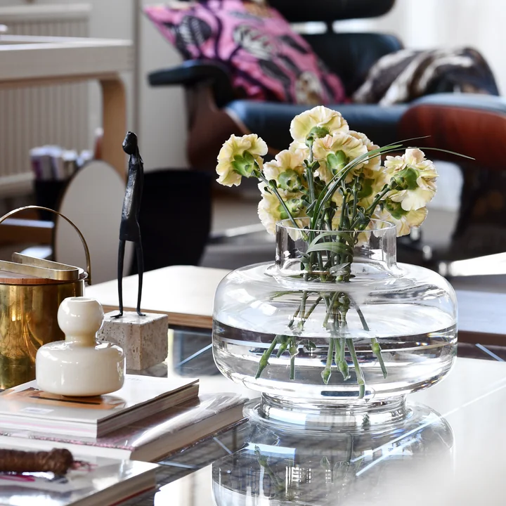 Urna Vase Ø 30 cm from Marimekko in clear with flowers on the table