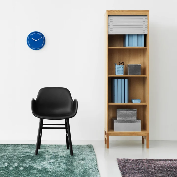 Confetti carpet, Venetian blind chest of drawers and form armchair (wood)