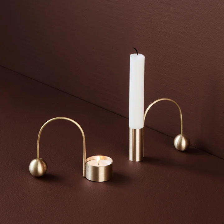 Tea Light Holder and Candle Holder Balance by Ferm Living in Brass