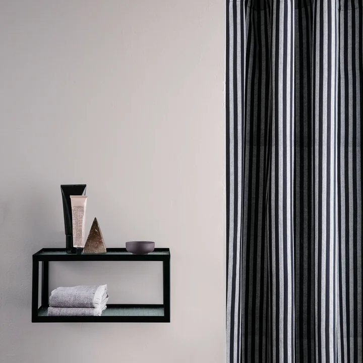 Haze wall shelf and Chambray Shower curtain from Ferm Living