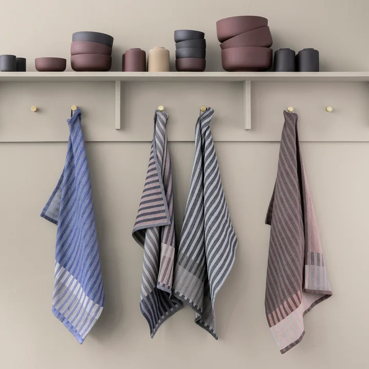 Grain Jacquard tea towel, brass wall hook with Sekki bowls