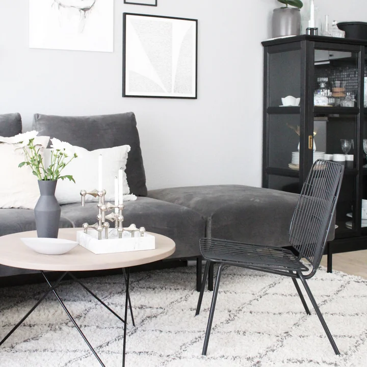 Living room in dark gray and white at Carla Sofie Molge of Molge Decor