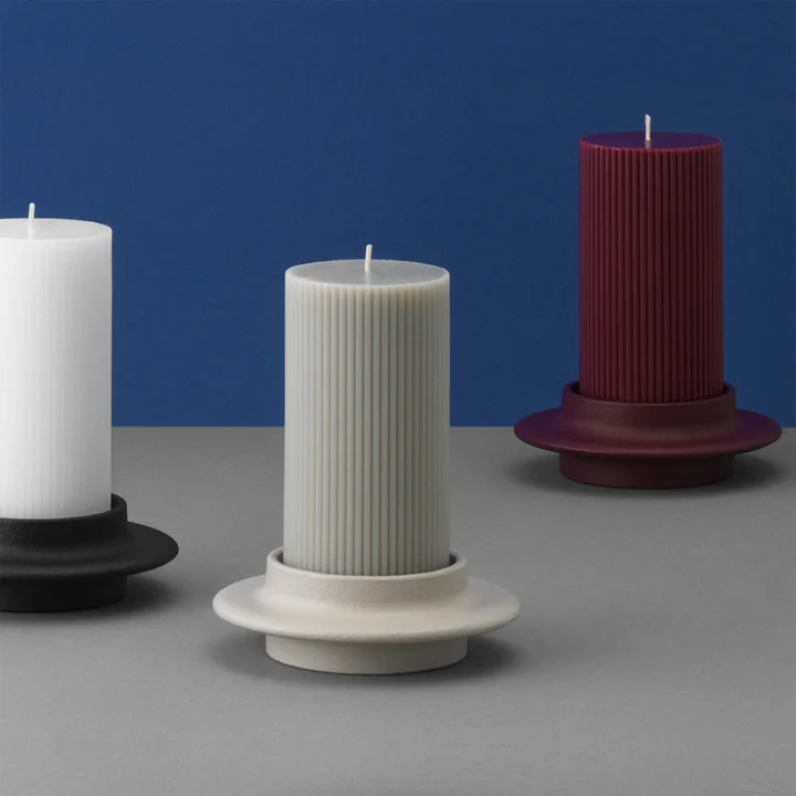 The Normann Copenhagen Heima pillar candleholder in black / light grey / dark red