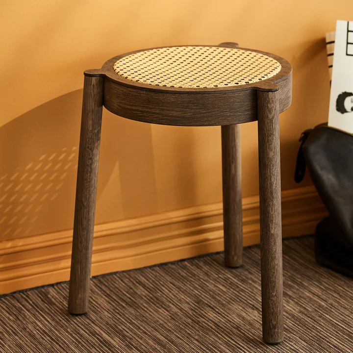 Pal stacking stool from Northern in wickerwork / smoked oak