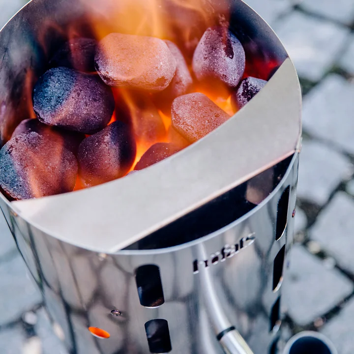 The Höfats - BBQ starter for CONE charcoal grill, stainless steel with barbecue briquettes
