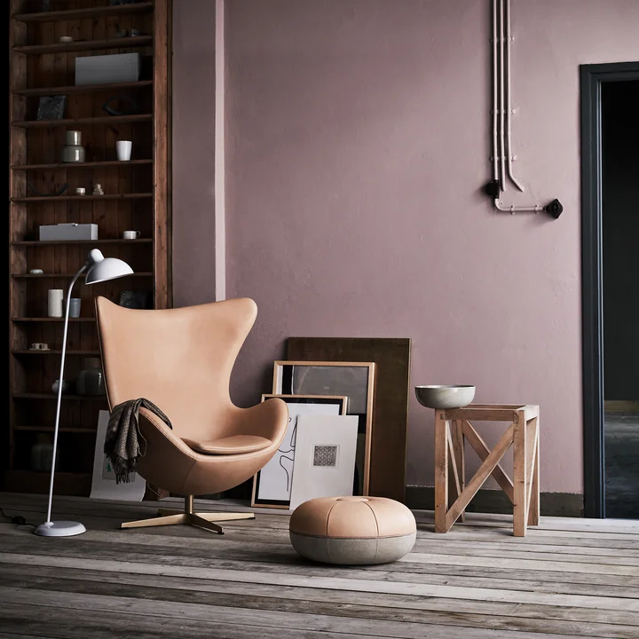 Floor lamp 6556-F by KAISER idell with Pouf by Cecilie Manz and Ei armchair by Fritz Hansen