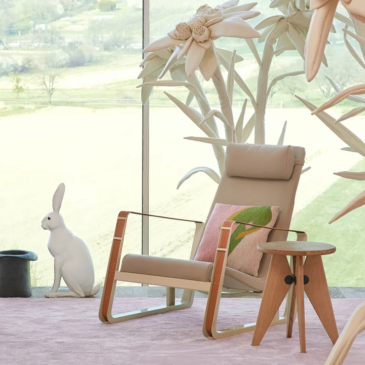 Vitra - Cité Armchair, Beige Upholstery (Cité 01), Ecru Base / Cognac Leather Straps