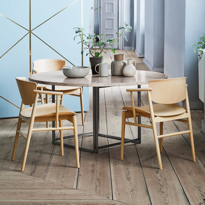 The Fritz Hansen - N01 Armchair in Beech at the Dining Table