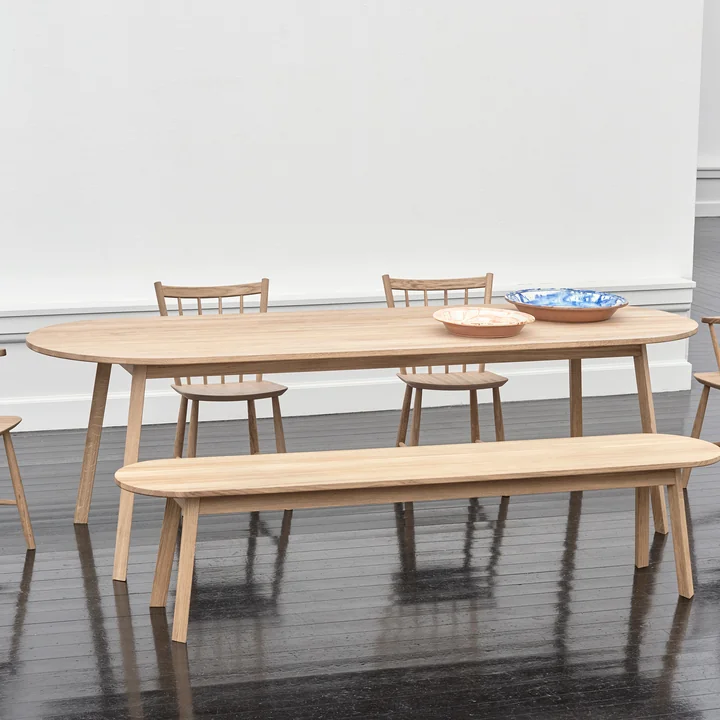 Triangle Leg Dining Table and Bench by HAY
